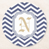 Nautical Navy Zickzack Monogramat Runder Pappuntersetzer (Vorderseite)