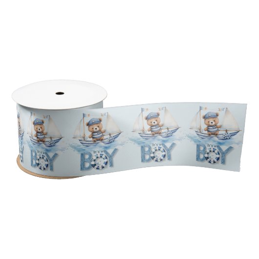 Nautical Niedlich Teddy Bear Blue Boat Es ist ein Satinband (Spule)