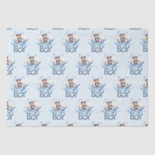 Nautical Niedlich Teddy Bear Blue Boat Es ist ein  Seidenpapier (Vorderseite)