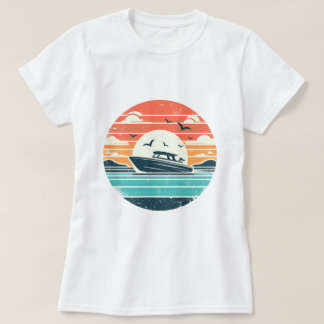 Nautical Nostalgie Vintag Sunset Motorboot T-Shirt