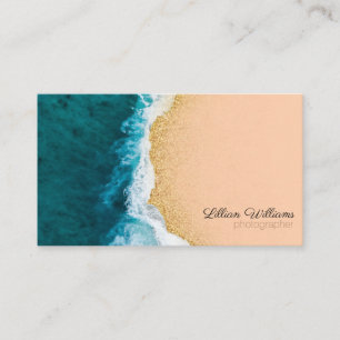 Nautical Ocean Aquamarin Waves Gold Glitzer Ombre Visitenkarte