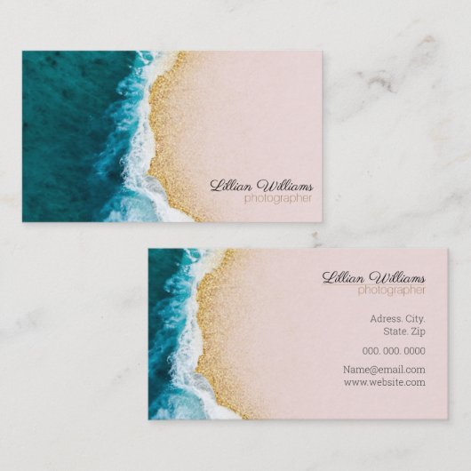 Nautical Ocean Aquamarin Waves Gold Glitzer Ombre Visitenkarte (Vorne/Hinten)