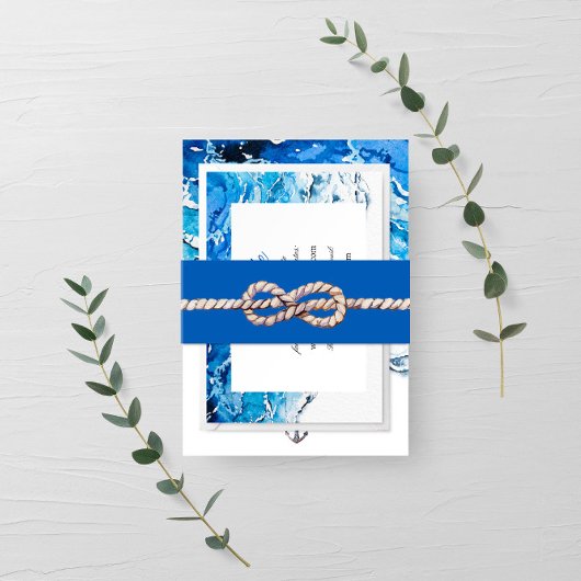 Nautical Ocean Beach modern Wedding Invitation Einladungsbanderole