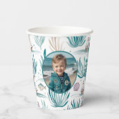 Nautical Ocean Birthday Photo Personalized Pappbecher (Rückseite)