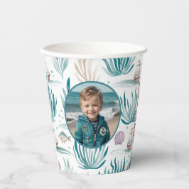 Nautical Ocean Birthday Photo Personalized Pappbecher