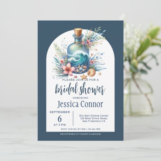 Nautical Ocean Boho Bridal Dusche Einladung (Stehend Vorderseite)