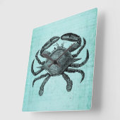 Nautical Ocean Crab Antike Art Teal Paper Design Quadratische Wanduhr (Winkel)