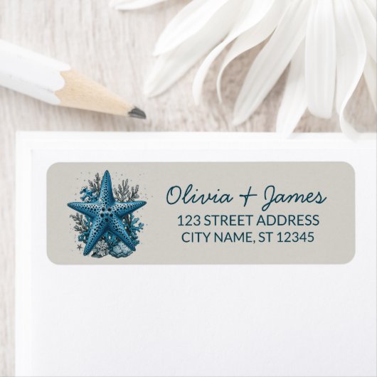 Nautical Ocean Starfish Navy Blue Return Address   (Insitu)