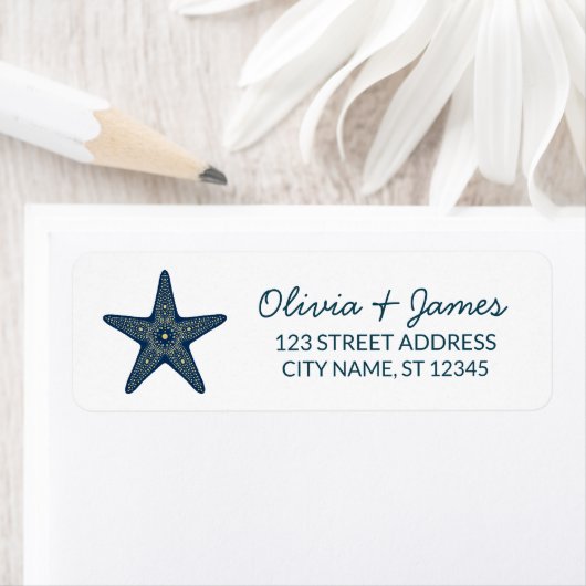 Nautical Ocean Starfish Navy Blue Return Address   (Insitu)
