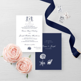 Nautical Oceanic classic dark navy blue 2 Wedding Einladung
