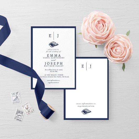 Nautical Oceanic classic dark navy blue 5 Wedding Einladung