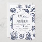 Nautical Oceanic Classic dunkelmeerblaue Hochzeit Einladung (Vorderseite)