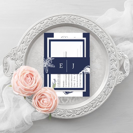 Nautical Oceanic Classic dunkelmeerblaue Hochzeit Einladungsbanderole