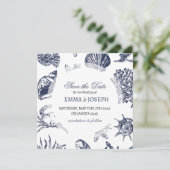 Nautical Oceanic Classic Marine Blue "Save the Dat Einladung (Stehend Vorderseite)