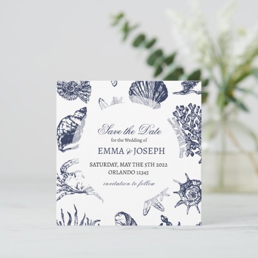Nautical Oceanic Classic Marine Blue "Save the Dat Einladung (Stehend Vorderseite)