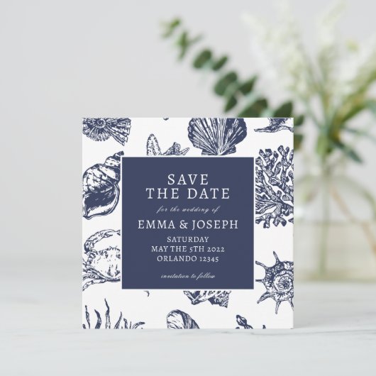 Nautical Oceanic Classic Marine Blue "Save the Dat Einladung (Stehend Vorderseite)