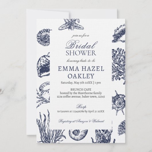 Nautical Oceanic Marine Brautdusche Einladung (Vorderseite)