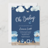 Nautical Oh Baby Navy Baby Shower Einladung (Vorderseite)
