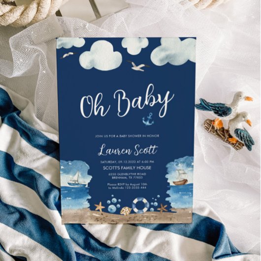 Nautical Oh Baby Navy Baby Shower Einladung