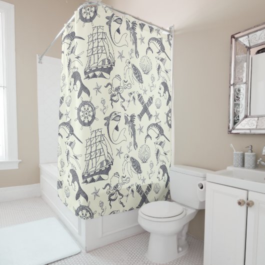Nautical Old Sailor Tattoos Gemustert Duschvorhang (Beispiel)