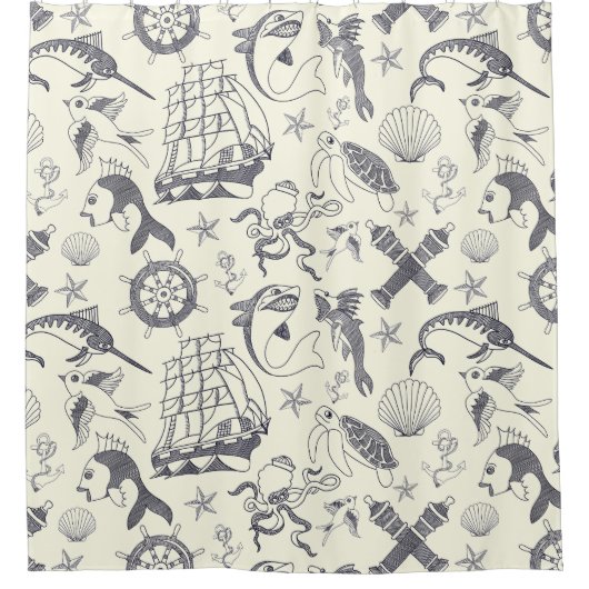 Nautical Old Sailor Tattoos Gemustert Duschvorhang (Vorderseite)