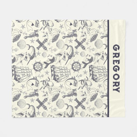 Nautical Old Sailor Tattoos Gemustert Fleecedecke (Vorderseite (Horizontal))