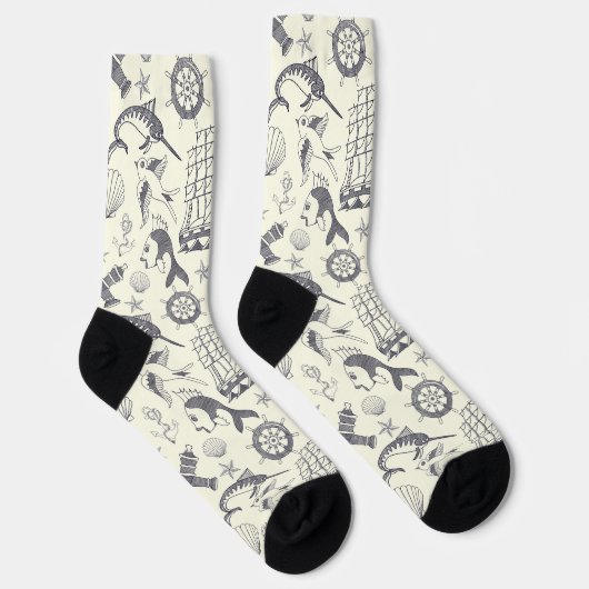 Nautical Old Sailor Tattoos Gemustert Socken (Rechts)