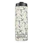 Nautical Old Sailor Tattoos Gemustert Thermosbecher (Vorderseite)