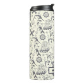 Nautical Old Sailor Tattoos Gemustert Thermosbecher (Nach links gedreht)