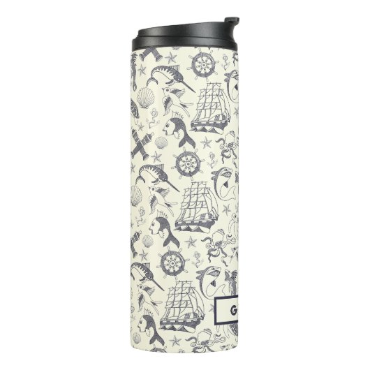 Nautical Old Sailor Tattoos Gemustert Thermosbecher (Nach links gedreht)