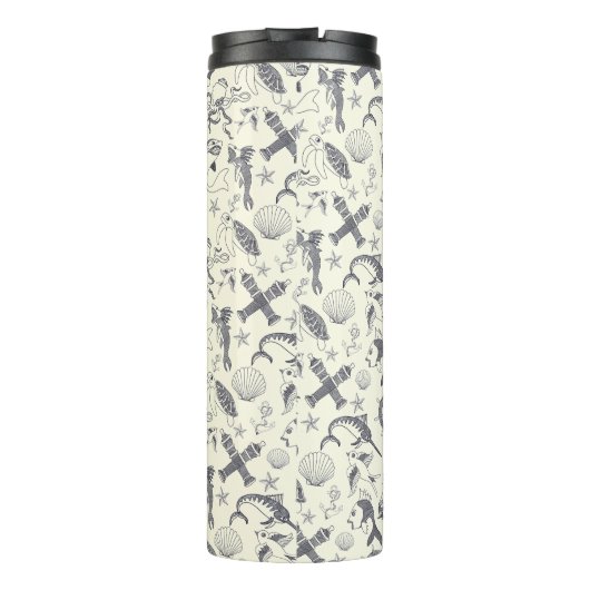 Nautical Old Sailor Tattoos Gemustert Thermosbecher (Rückseite)