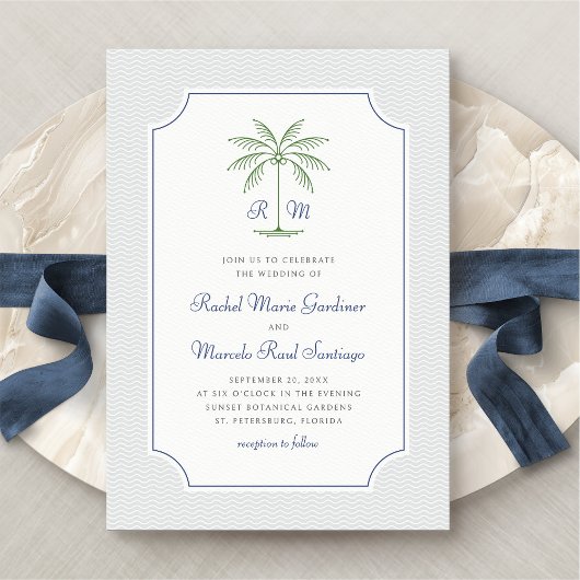 Nautical Palm Tree Minimalistisch Preppy Wedding Einladung