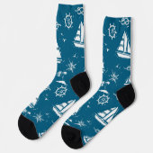 Nautical Paradise: Blue Sailing Boat & Palm Socks Socken (Linkes Detail)