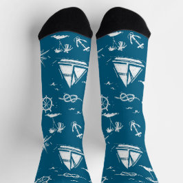 Nautical Paradise: Blue Sailing Boat & Palm Socks Socken