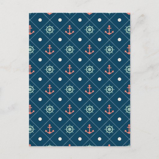 Nautical Pattern Navy Anchor Helm Wheel Sail Postkarte (Vorderseite)