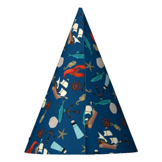 Nautical Pattern on Navy Blue Partyhütchen (Rückseite)