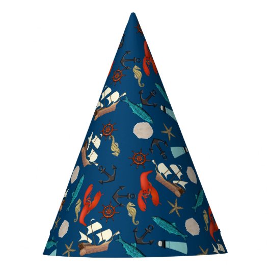 Nautical Pattern on Navy Blue Partyhütchen (Vorderseite)