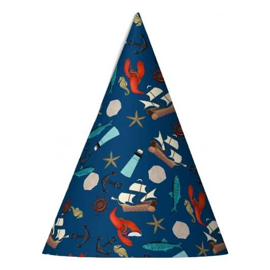 Nautical Pattern on Navy Blue Partyhütchen (Links)