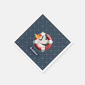 Nautical Pelican in Life Preserve mit Namen Serviette (Ecke)