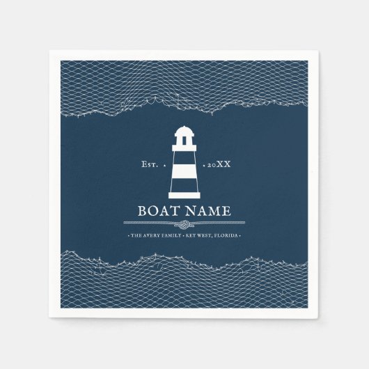 Nautical Personalisiert Blue Leuchtturm Boat Napki Serviette (Vorderseite)