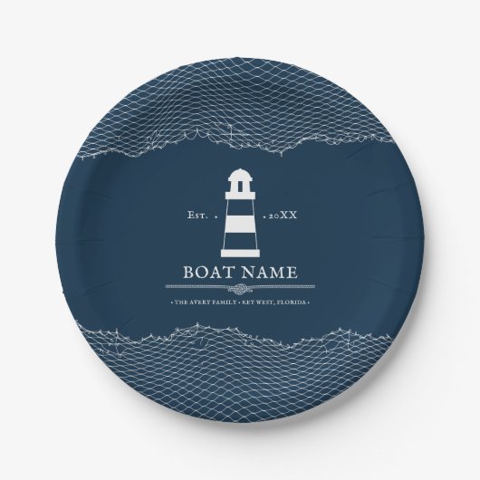 Nautical Personalisiert Blue Leuchtturm Name des S Pappteller (Vorderseite)