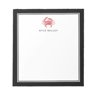 Nautical Personalized Notepad, Red Black Crab Notizblock