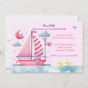 Nautical Pink Sailboat Kinderdusche Einladung