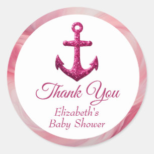 Nautical Pink Sparkle Anchor Baby Dusche Runder Aufkleber