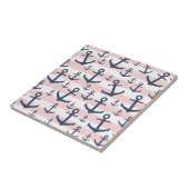 Nautical Pink Stripe blaues Ankermuster Fliese (Seite)