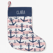 Nautical Pink Stripe blaues Ankermuster Kleiner Weihnachtsstrumpf (Vorderseite)