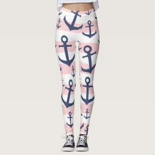 Nautical Pink Stripe blaues Ankermuster Leggings