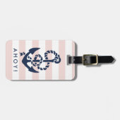 Nautical Pink Stripe Navy Anchor Personalisiert Gepäckanhänger (Vorderseite horizontal)