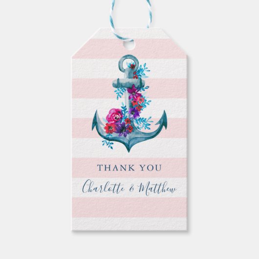 Nautical Pink Watercolor Anchor Wedding Vielen Dan Geschenkanhänger (Vorderseite)