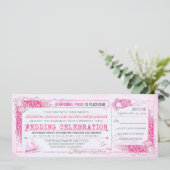 Nautical Pink Wedding Einladung Boarding Pass (Stehend Vorderseite)